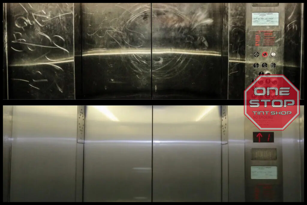 Graffiti film can protect more than just glass. Elevators are another common target for vandals.